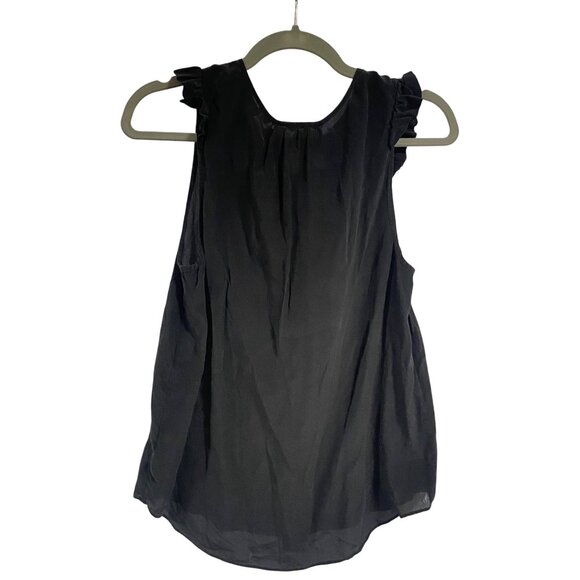 Anthropologie Maeve Hermine Silk Ruffle Sleeveless‎ Black Blouse Women's Size 10 - Picture 4 of 9